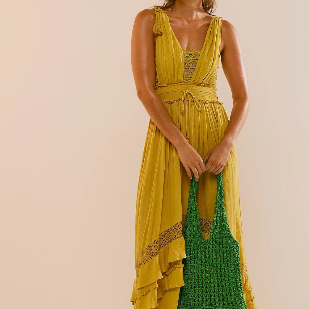 Free People Santa Maria Maxi Dress Size Gold/Yellow (XL)